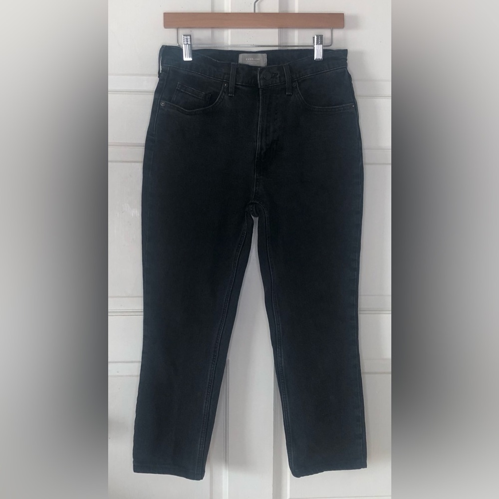 Everlane Jeans High Rise Cheeky Denim Faded Black Organic Cotton Cropped Wms 30